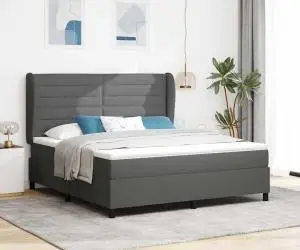 vidaXL Pat cu saltea Gri Închis 180x200 cm, material