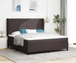vidaXL Pat cu saltea maro închis 180x200 cm, din țesătură