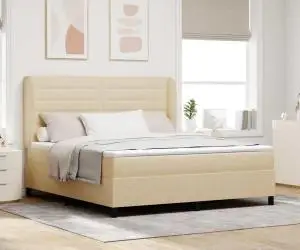 vidaXL Pat cu arcuri și saltea Crem 180 x 200 cm, țesătură