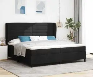 vidaXL Pat cu saltea cu arcuri, negru, 200x200 cm, țesătură