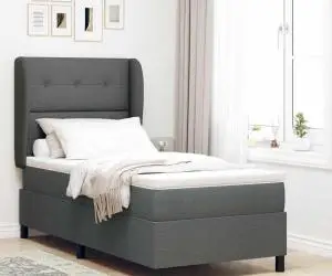 vidaXL Pat cu saltea gri închis 90 x 190 cm din material