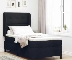 vidaXL Pat cu arcuri box și saltea neagră 90 x 200 cm, țesătură