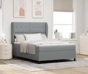 vidaXL Pat cu arcuri și saltea Gri deschis 140x190 cm, din țesătură
