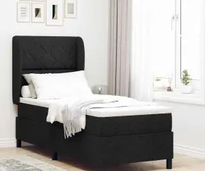vidaXL Pat cu saltea pocket - Negru - 80x200 cm - Țesătură