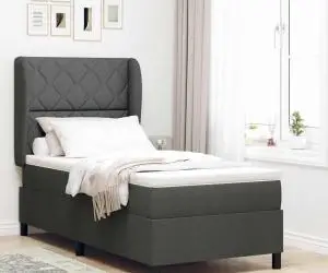 vidaXL Pat cu saltea tip box - gri închis, 90 x 190 cm, din material textil