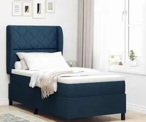 vidaXL Pat cu saltea box, albastru, 90 x 190 cm, din țesătură