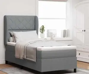 vidaXL Pat cu saltea cu arcuri - Gri deschis, 90x200 cm, material