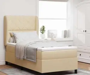 vidaXL Pat cu saltea crem Box, 90x200 cm, material