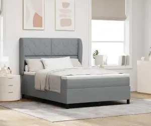 vidaXL Pat cu arcuri și saltea Gri deschis, 140x190 cm - Țesătură