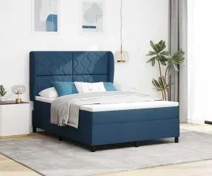 vidaXL Pat cu saltea cu arcuri - Albastru, 140x190 cm, material