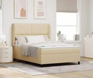 vidaXL Pat cu arcuri cu Saltea Crem 160x200 cm din Țesătură
