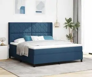 vidaXL Pat cu saltea box - Albastru - 180x200 cm - Țesătură.