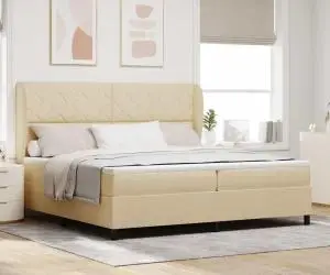 vidaXL Pat cu arcuri și saltea - crem - 200 x 200 cm, material