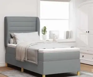 vidaXL Pat box spring cu saltea, gri deschis, 80x200 cm, textil