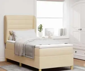 vidaXL Pat box spring cu saltea, crem, 80x200 cm, textil