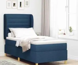 vidaXL Pat box spring cu saltea, albastru, 80x200 cm, textil