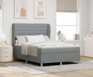 Pat box spring cu saltea, gri deschis, 140x200 cm, textil