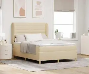 Pat box spring cu saltea, crem, 160x200 cm, textil