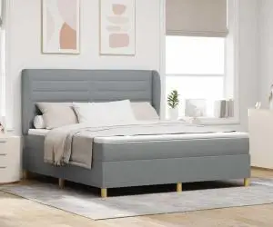 Pat box spring cu saltea, gri deschis, 180x200 cm, textil