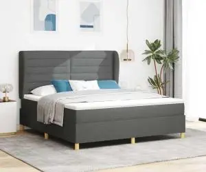 Pat box spring cu saltea, gri închis, 180x200 cm, textil