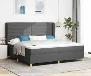 Pat box spring cu saltea, gri închis, 200x200 cm, textil