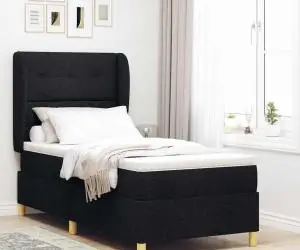 Pat box spring cu saltea, negru, 80x200 cm, textil