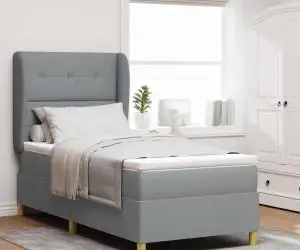 Pat box spring cu saltea, gri deschis, 90x190 cm, textil