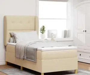 Pat box spring cu saltea, crem, 90x190 cm, textil