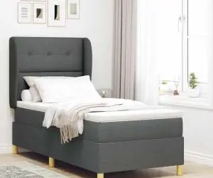 Pat box spring cu saltea, gri închis, 100x200 cm, textil