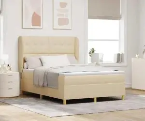 Pat box spring cu saltea, crem, 140x190 cm, textil