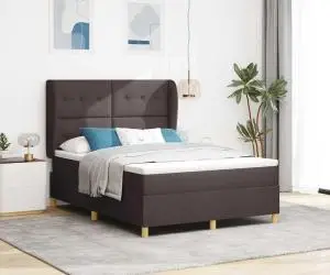 Pat box spring cu saltea, maro închis, 140x200 cm, textil