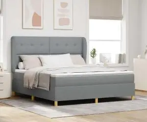 Pat box spring cu saltea, gri deschis, 180x200 cm, textil