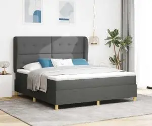 Pat box spring cu saltea, gri închis, 180x200 cm, textil