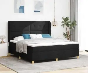 Pat box spring cu saltea, negru, 180x200 cm, textil