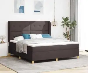 Pat box spring cu saltea, maro închis, 180x200 cm, textil