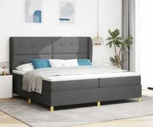 Pat box spring cu saltea, gri închis, 200x200 cm, textil