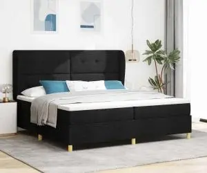 Pat box spring cu saltea, negru, 200x200 cm, textil