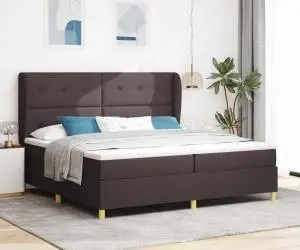 Pat box spring cu saltea, maro închis, 200x200 cm, textil