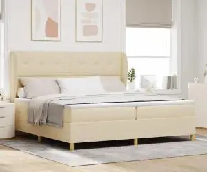 Pat box spring cu saltea, crem, 200x200 cm, textil