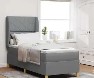 Pat box spring cu saltea, gri deschis, 80x200 cm, textil