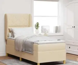 Pat box spring cu saltea, crem, 80x200 cm, textil