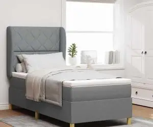 Pat box spring cu saltea, gri deschis, 90x190 cm, textil
