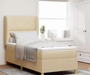 Pat box spring cu saltea, crem, 90x190 cm, textil