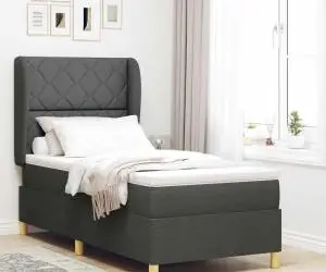 Pat box spring cu saltea, gri închis, 90x200 cm, textil