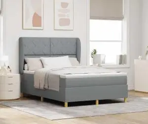 Pat box spring cu saltea, gri deschis, 140x190 cm, textil