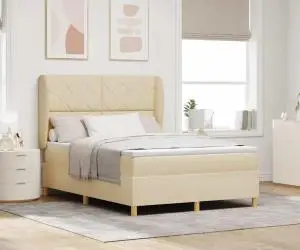 Pat box spring cu saltea, crem, 160x200 cm, textil