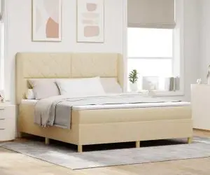 Pat box spring cu saltea, crem, 180x200 cm, textil