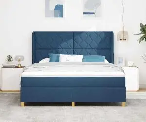 Pat box spring cu saltea, albastru, 180x200 cm, textil