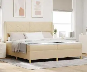 Pat box spring cu saltea, crem, 200x200 cm, textil