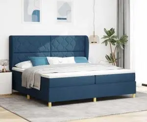 Pat box spring cu saltea, albastru, 200x200 cm, textil